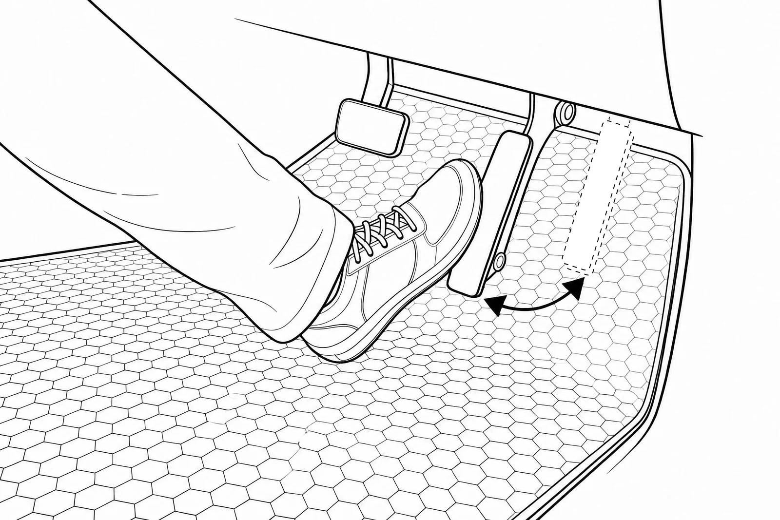 Gap between mat edge and pressed pedal