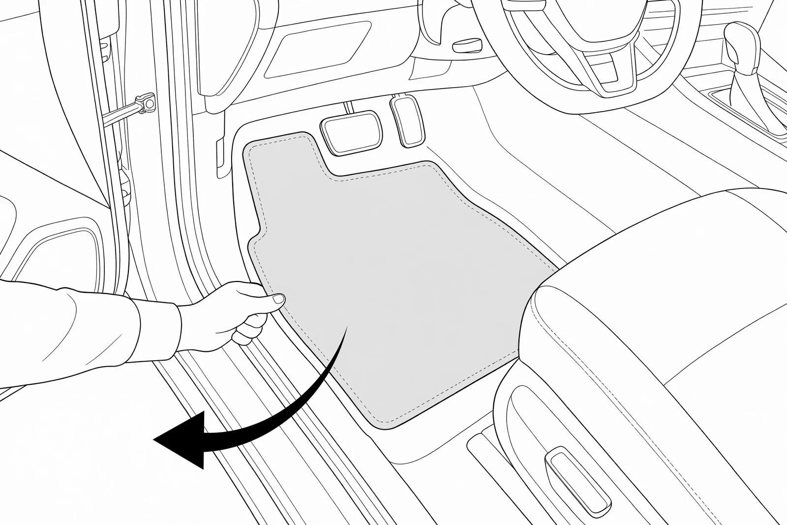 Removing existing floor mat from car