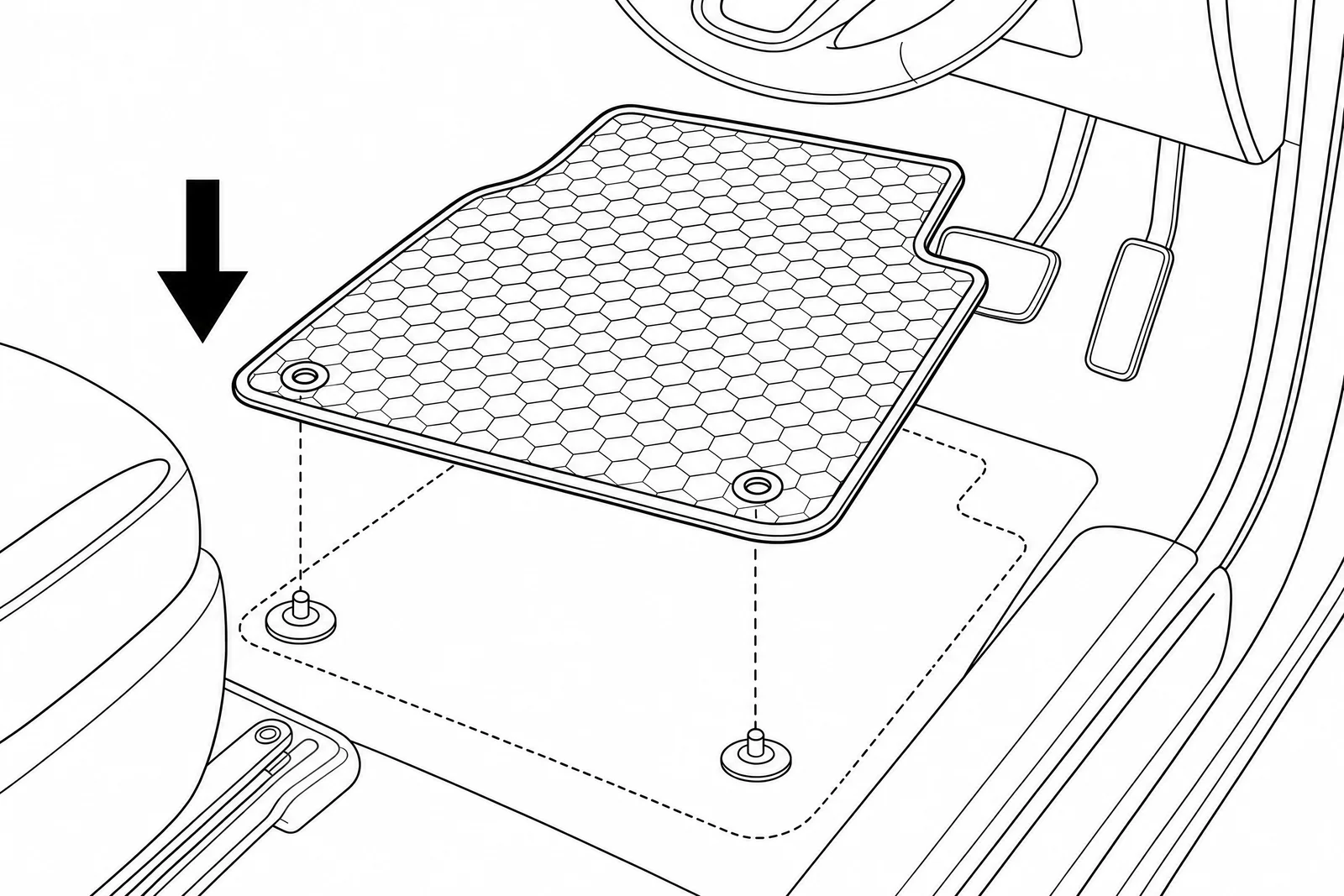 Mat being placed onto retention hooks